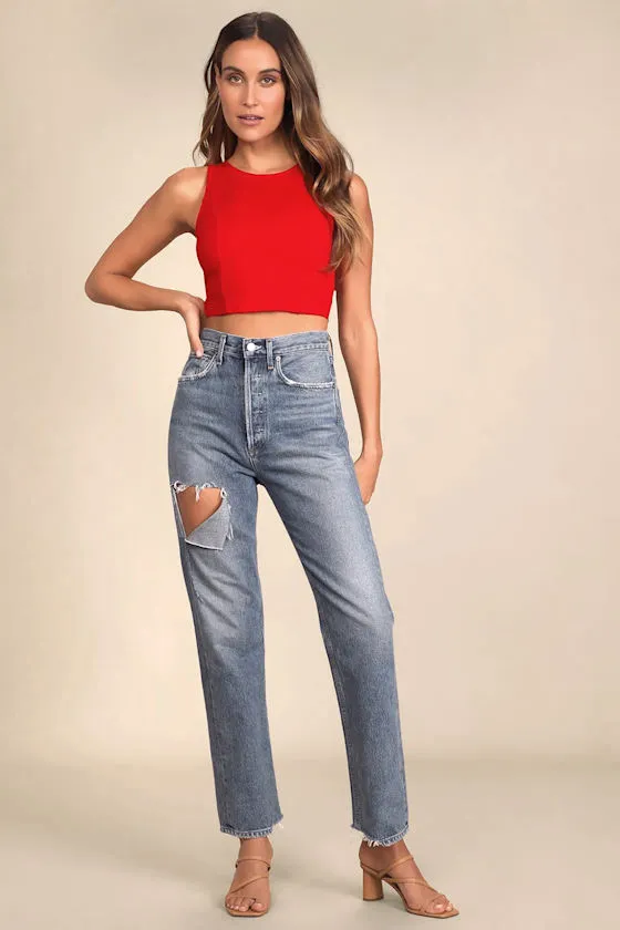 Let's Tie It Red Tie-Back Cropped Tank Top sold by Lulus product image thumbnail 3