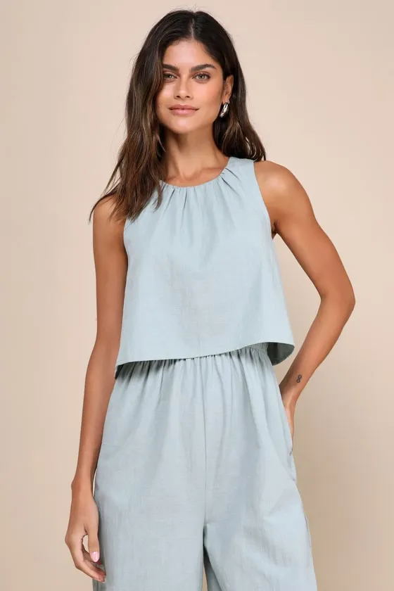 Breezy Sophistication Sage Green Textured Wide-Leg Jumpsuit sold by Lulus product image thumbnail 4