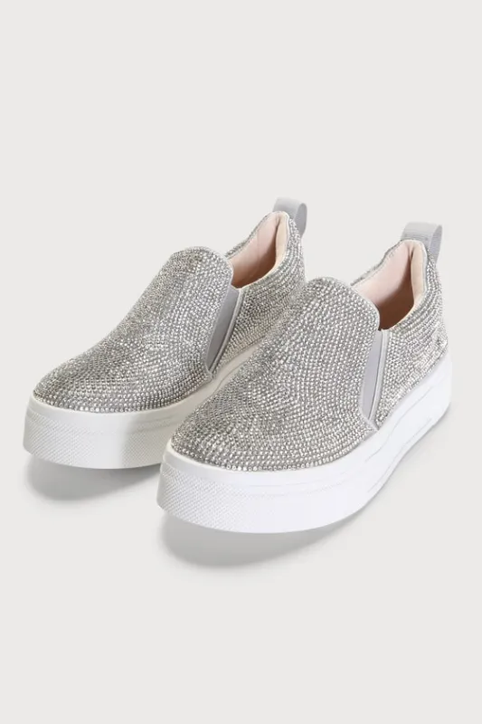 Cassay Silver Rhinestone Platform Slip-On Sneakers sold by Lulus