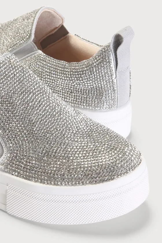Cassay Silver Rhinestone Platform Slip-On Sneakers sold by Lulus product image thumbnail 3