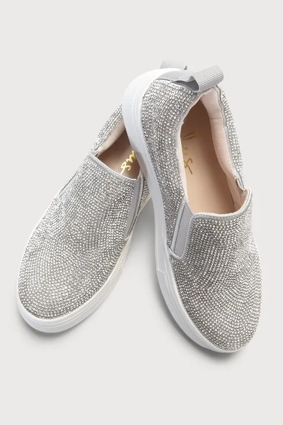 Cassay Silver Rhinestone Platform Slip-On Sneakers sold by Lulus product image thumbnail 4