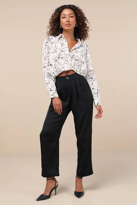 Artsy Attitude White Floral Collared Twist Hem Button-Up Top sold by Lulus product image thumbnail 3