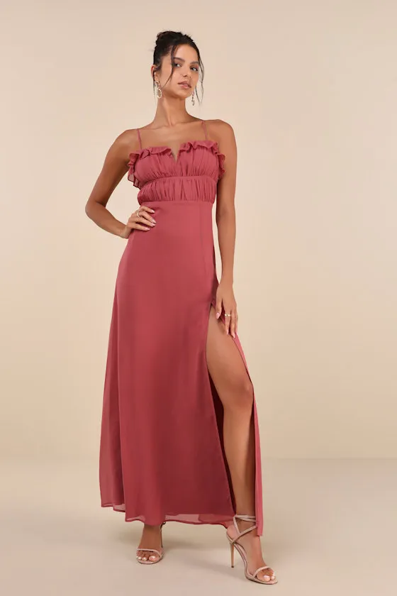 Exemplary Beauty Rusty Rose Sleeveless Tie-Back Maxi Dress sold by Lulus