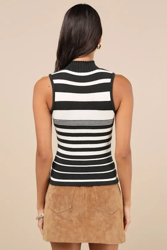 Adorable Disposition Charcoal Striped Mock Neck Sweater Tank sold by Lulus product image thumbnail 2