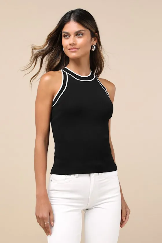 Chic Weekend Black and White Crew Neck Sweater Knit Tank Top sold by Lulus