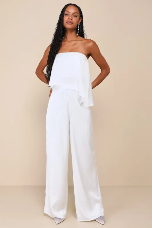 Sincerely Exceptional White Satin Strapless Two-Piece Jumpsuit sold by Lulus