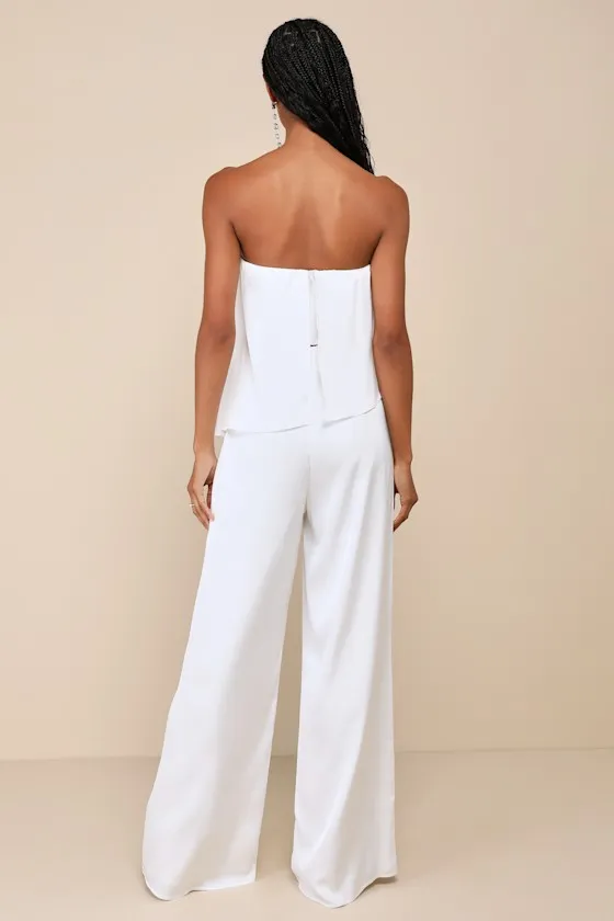 Sincerely Exceptional White Satin Strapless Two-Piece Jumpsuit sold by Lulus product image thumbnail 2