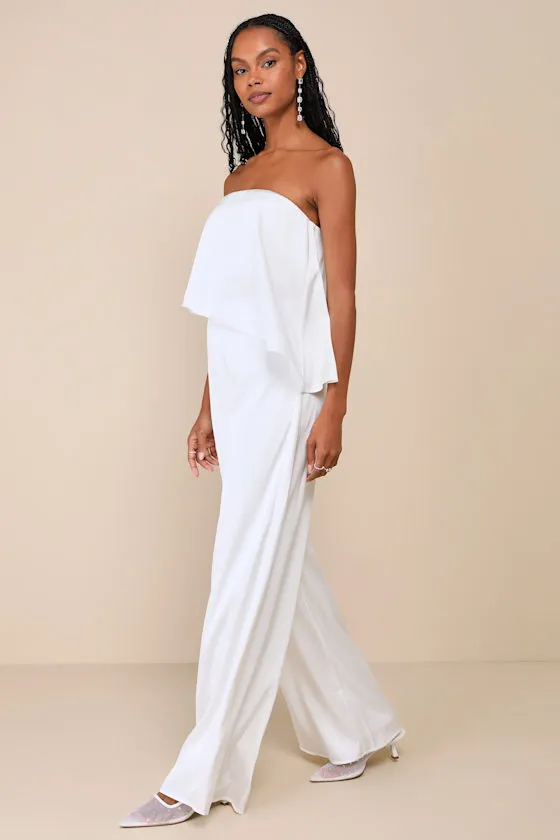 Sincerely Exceptional White Satin Strapless Two-Piece Jumpsuit sold by Lulus product image thumbnail 4