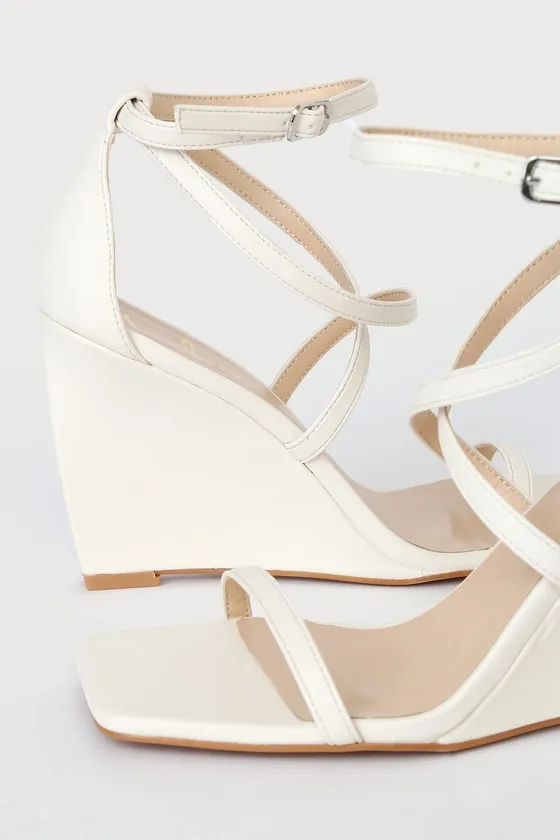Luxxa White Strappy Wedge Sandals sold by Lulus product image thumbnail 4