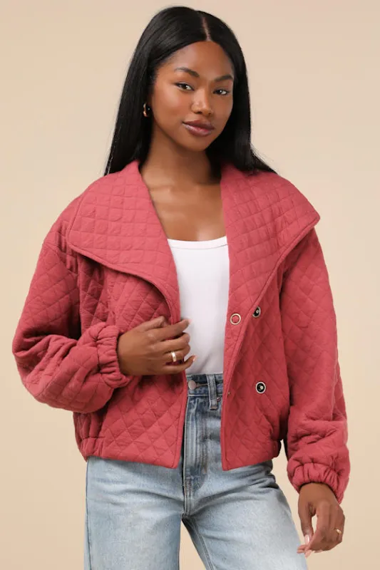 Layered Charisma Rusty Rose Collared Quilted Jacket sold by Lulus