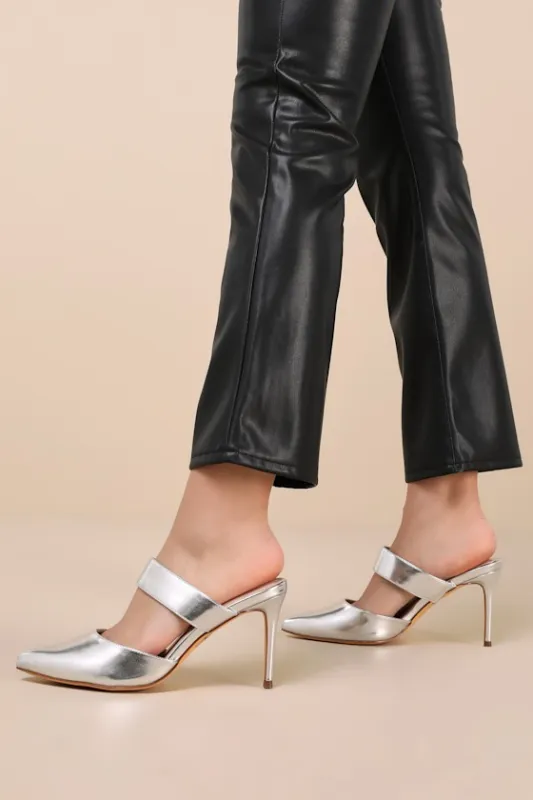 Faire Silver Pointed-Toe Mules sold by Lulus