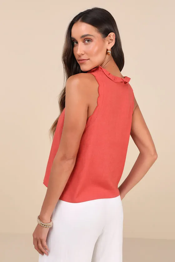 Casual Style Rust Orange Ruffled Sleeveless Button-Up Tank Top sold by Lulus product image thumbnail 2