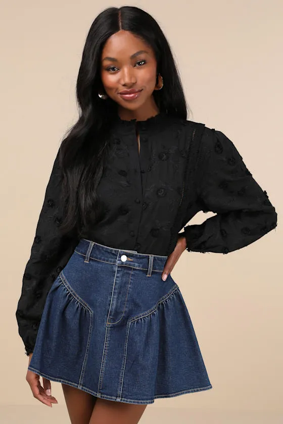 Admired Effect Black Embroidered Button-Up Top sold by Lulus