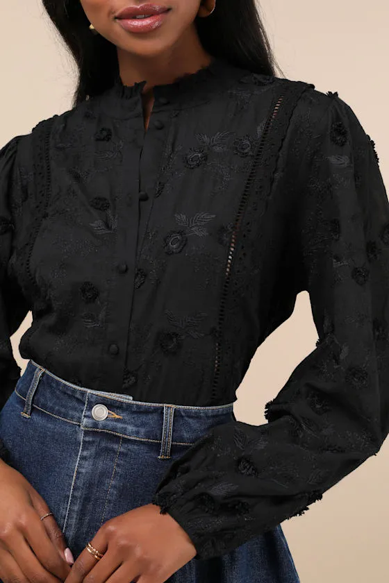 Admired Effect Black Embroidered Button-Up Top sold by Lulus product image thumbnail 4