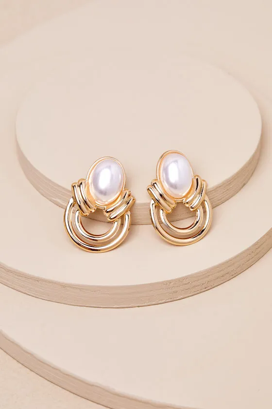 Special Essence Gold Pearl Abstract Statement Earrings sold by Lulus product image thumbnail 2