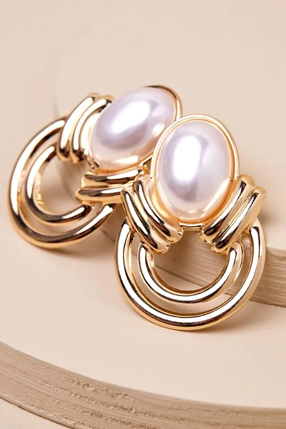 Special Essence Gold Pearl Abstract Statement Earrings sold by Lulus product image thumbnail 3