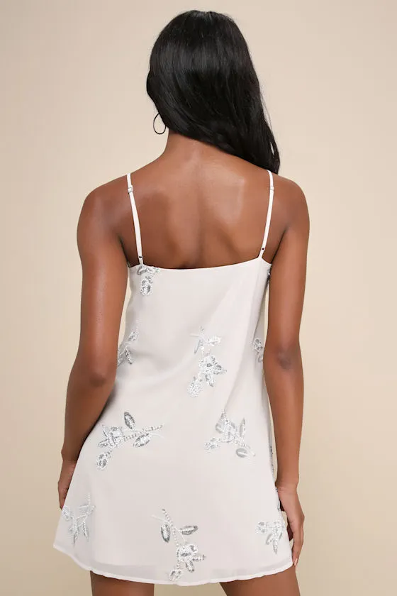 Elevated Approach Grey Beaded Sequin Floral Shift Mini Dress sold by Lulus product image thumbnail 3