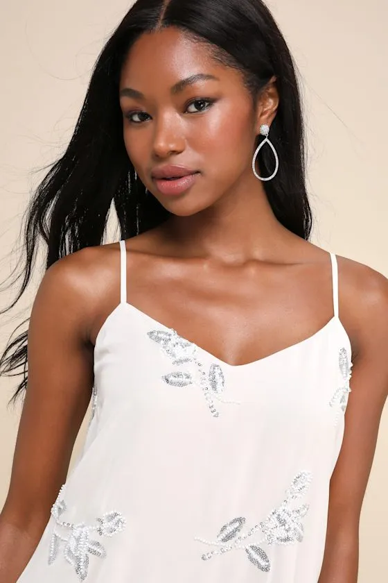 Elevated Approach Grey Beaded Sequin Floral Shift Mini Dress sold by Lulus product image thumbnail 4