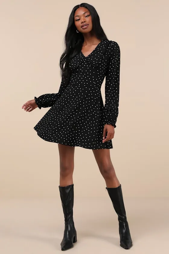 Sweetie Aura Black and White Polka Dot Mini Dress sold by Lulus