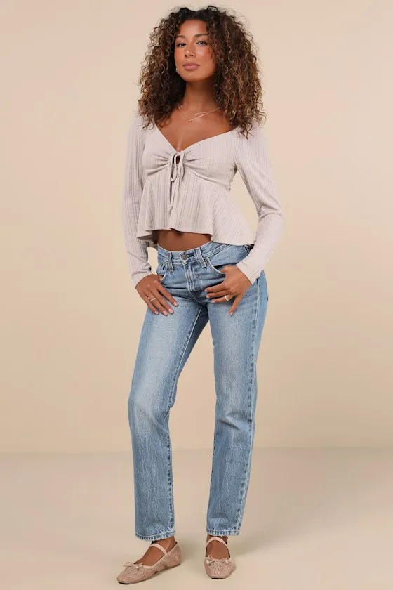 Impressively Charming Taupe Tie-Front Long Sleeve Top sold by Lulus product image thumbnail 3