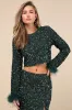 Sparkling Behavior Emerald Green Sequin Feather Long Sleeve Top sold by Lulus