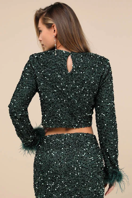Sparkling Behavior Emerald Green Sequin Feather Long Sleeve Top sold by Lulus product image thumbnail 2