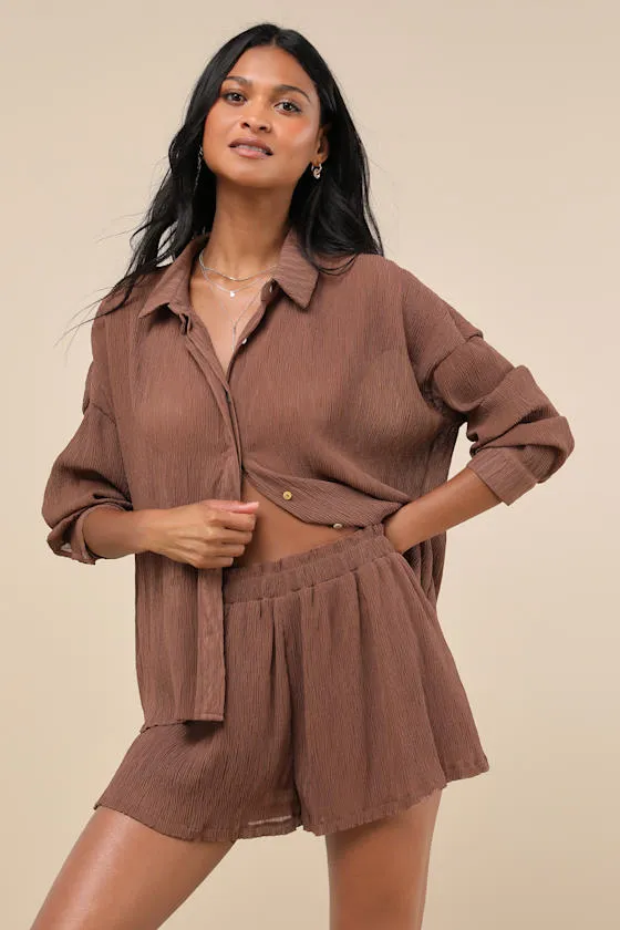 Style Update Brown High-Waisted Shorts sold by Lulus