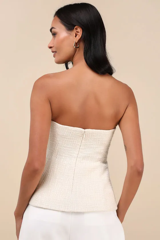 Sweetened Attitude Cream Tweed Strapless Peplum Top sold by Lulus product image thumbnail 2