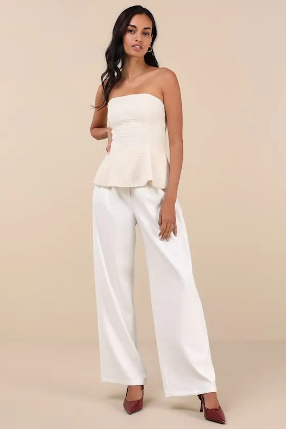 Sweetened Attitude Cream Tweed Strapless Peplum Top sold by Lulus product image thumbnail 3