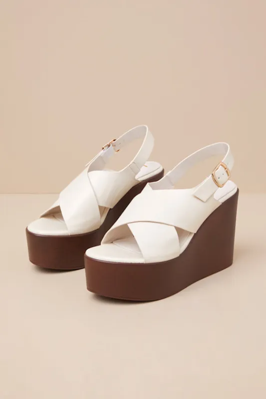 Steena Bone Platform Wedge Sandals sold by Lulus