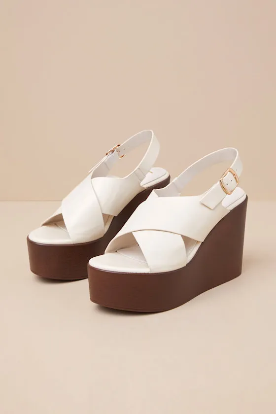 Steena Bone Platform Wedge Sandals sold by Lulus