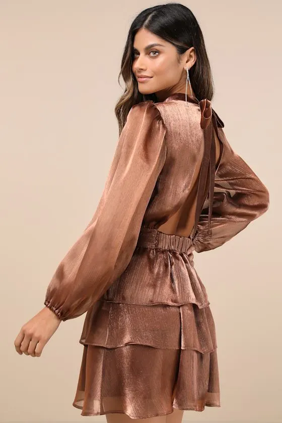 Ideal Behavior Bronze Metallic Backless Tiered Mini Dress sold by Lulus product image thumbnail 2