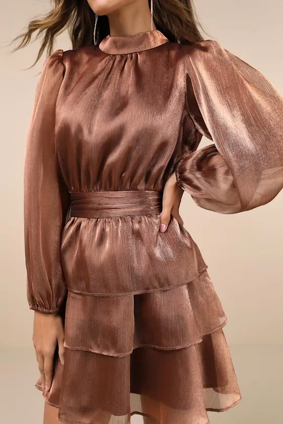 Ideal Behavior Bronze Metallic Backless Tiered Mini Dress sold by Lulus product image thumbnail 4