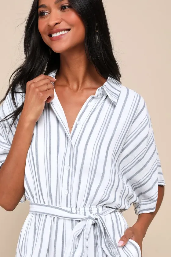 Sun-Drenched Sweetie White and Blue Striped Button-Up Romper sold by Lulus product image thumbnail 4