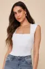 Sweet Crush Ivory Ribbed Square Neck Bodysuit sold by Lulus