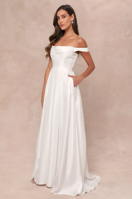Extraordinary Vow White Off-the-Shoulder Maxi Dress with Pockets sold by Lulus