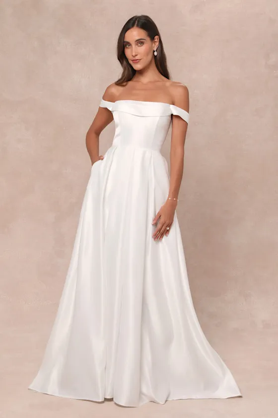 Extraordinary Vow White Off-the-Shoulder Maxi Dress with Pockets sold by Lulus product image thumbnail 4