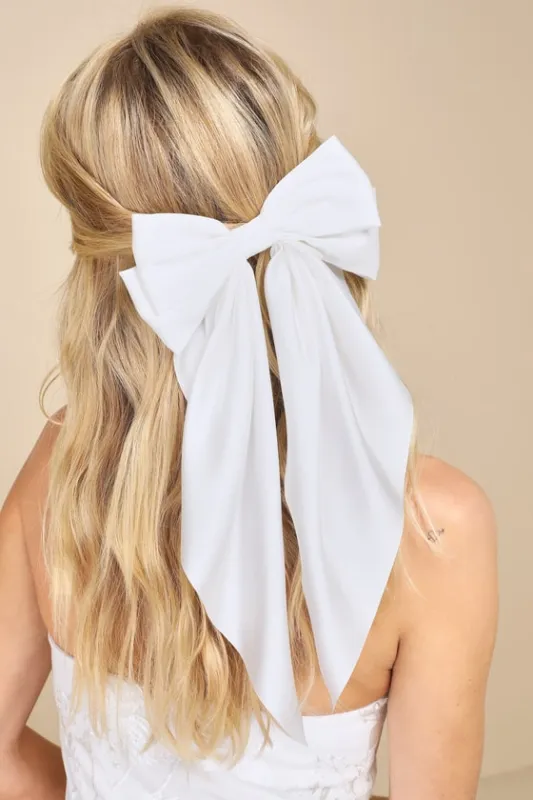 Adorable Inclusion White Satin Bow Hair Clip sold by Lulus