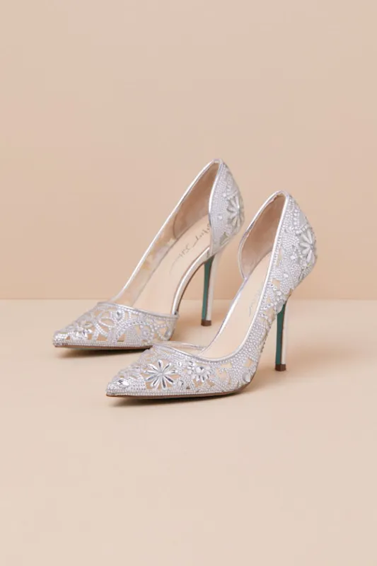 SB-Chic Silver Rhinestone Pointed-Toe D'Orsay Pumps sold by Lulus