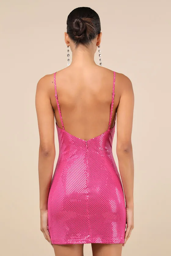 Immaculate Energy Shiny Pink Dotted Mesh Bodycon Mini Dress sold by Lulus product image thumbnail 2