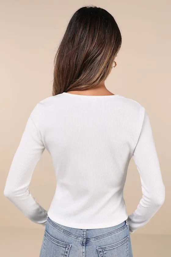 Perfectly Cherished White Knit Lace Long Sleeve Button-Front Top sold by Lulus product image thumbnail 2