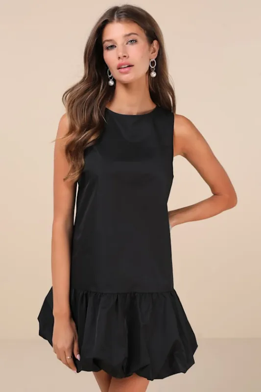 Tamilo Black Sleeveless Bubble-Hem Mini Dress sold by Lulus