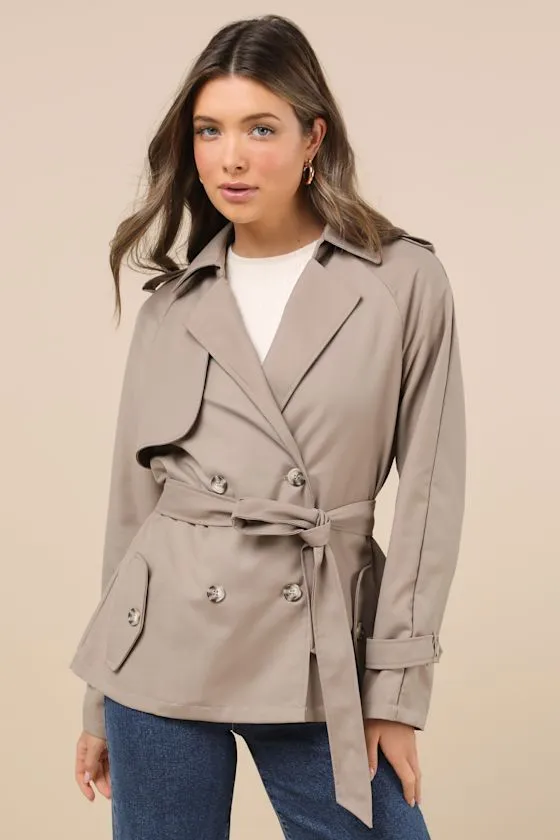 Trencherous Khaki Short Cropped Trench Coat sold by Lulus