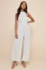 Flawless Mindset Ivory Satin Plisse Tie-Back Jumpsuit sold by Lulus