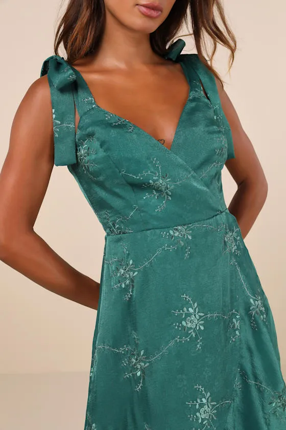 Elegant Direction Green Embroidered Ruffled Tie-Strap Midi Dress sold by Lulus product image thumbnail 3
