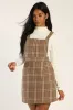 Plaid to Be Yours Beige and Brown Plaid Pinafore Mini Dress sold by Lulus