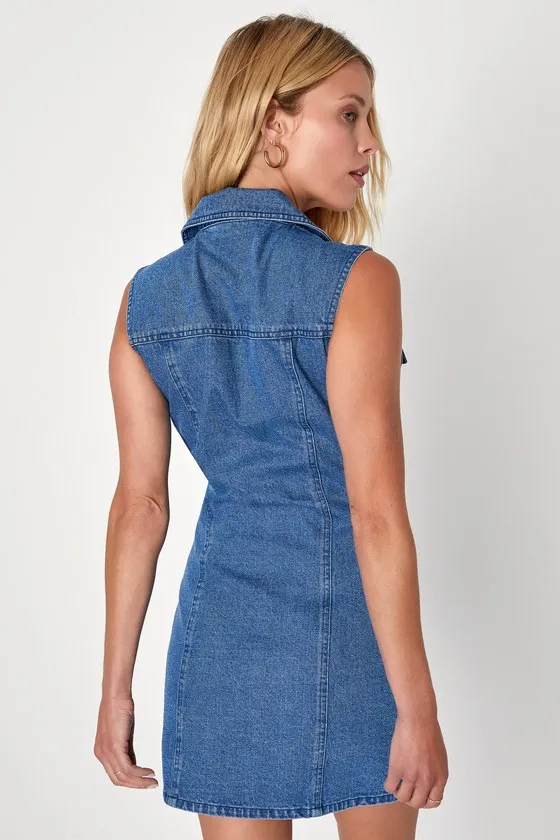 Edgy Impression Medium Wash Denim Sleeveless Mini Dress sold by Lulus product image thumbnail 2