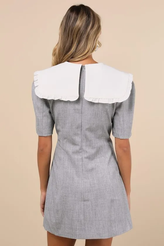 Heron Heather Grey Bow Oversized Collar Short Sleeve Mini Dress sold by Lulus product image thumbnail 2