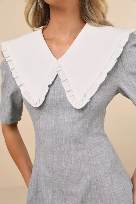 Heron Heather Grey Bow Oversized Collar Short Sleeve Mini Dress sold by Lulus product image thumbnail 4