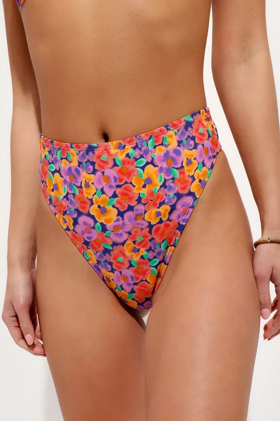 Sandy Inspiration Purple Floral High-Cut Bikini Bottoms sold by Lulus product image thumbnail 2